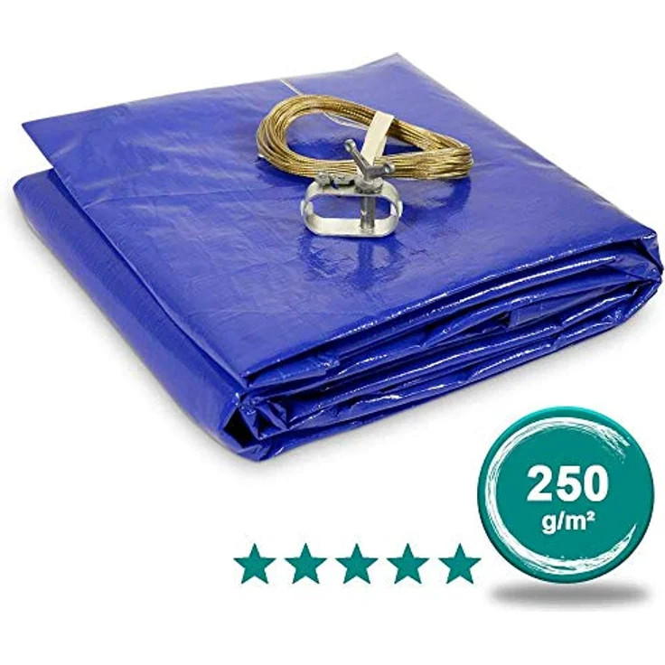 Premium Abdeckplane Rundpool 250g/m² blau schwarz | Sommer- und Winterabdeckung | Schwimmbad Poolabdeckung Plane PEB Rundplane Robust UV-beständig inkl. Stahlseil Spannschloß (Rund, Ø 3,50-3,60 m) – Bild 2