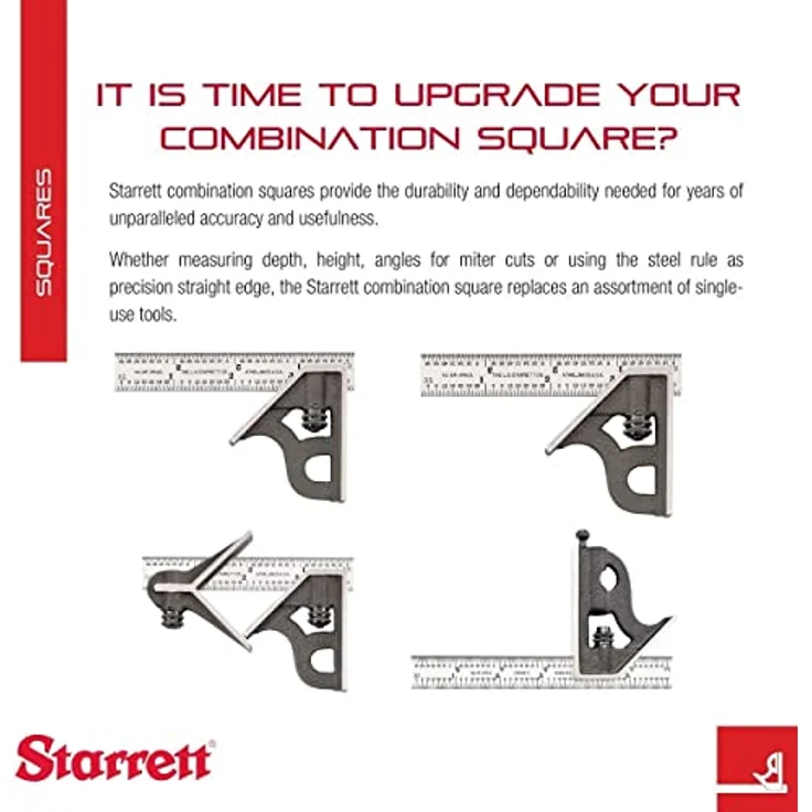 Starrett 10MH-150 Kombinationswinkel mit Winkelaufsatz, 150 mm, Metrisch – Bild 3