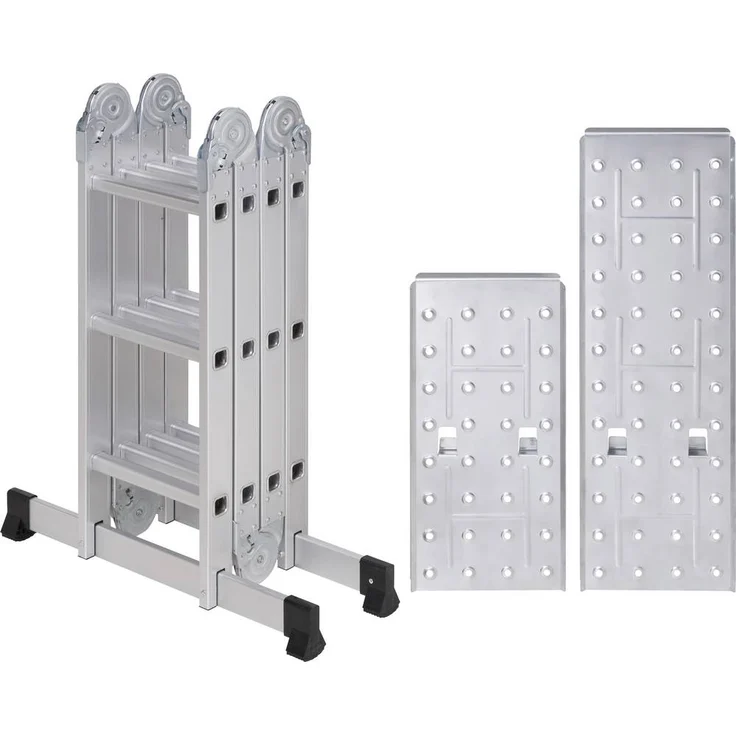 TOOLCRAFT TO-10104645 Aluminium Multifunktionsleiter, klappbar, 4 x 3 Stufen, Silber, 15.7 kg