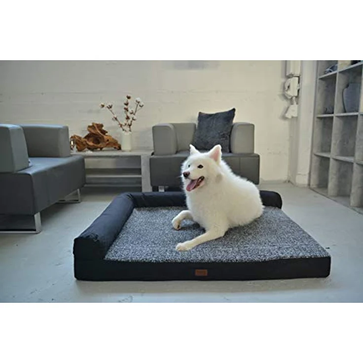 RAIKOU Weiches Hundebett, Hundekissen mit kuscheligem Plüsch, gepolstertes waschbares Haustierbett Hundesofa Hundekorb（Grau Melange, 100x80x9cm, Hundekissen, 35x30cm） – Bild 2