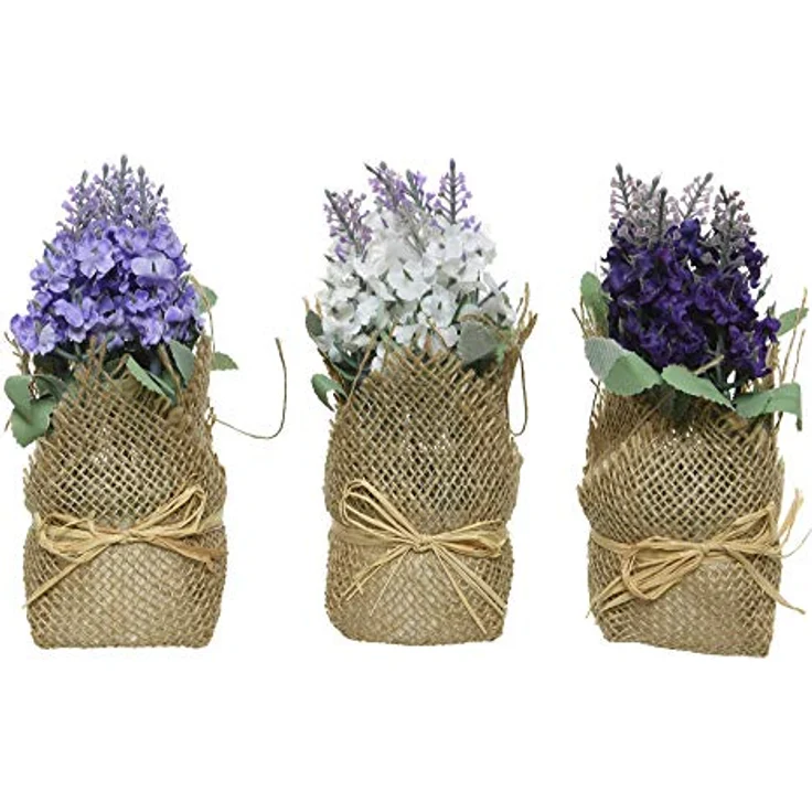 Decoris Mini Kunstblumen Veilchen im Topf 17cm x 1 Stück sortierte Kunstpflanze mit Juteband – Bild 1
