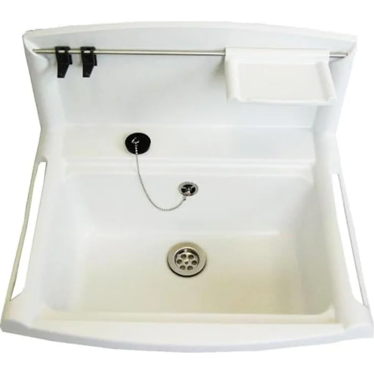 SANIT Waschbecken SANIT / ABUSANITAIR Ausgussbecken Multiset, Spritzschutzrückwand weiß, 55 cm, mit Überlauf – Bild 3
