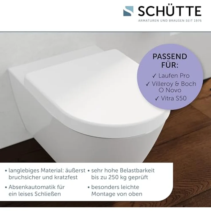 Schütte WC-Sitz D-Form Pro 2 Duroplast mit Absenkautomatik und Schnellverschluss, Weiß - Langlebig und hygienisch, perfect für Laufen Pro, Villeroy & Boch O Novo und Vitra S50 – Bild 7
