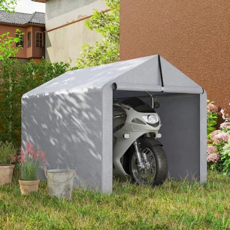 Outsunny Garagenzelt 2,2 x 1,6 m, wasserdichtes Gerätezelt mit Rolltür und Satteldach, hellgrau – Bild 8