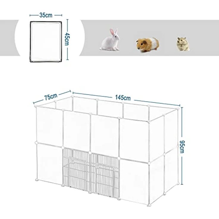 EUGAD Freilaufgehege für Kleintiere aus Kunststoff, Freigehege mit 12 Platten DIY, Kaninchen Hasen Welpen Meerschweinchen Gehege, rutschfestes Kleintiergehege für drinnen, BHT 145x95x75cm – Bild 4