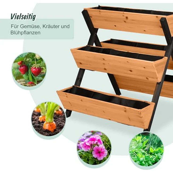 Relaxdays Vertikalbeet, Hochbeet aus Holz mit 5 Kästen, platzsparendes Etagenbeet für Balkon und Terrasse, orange/schwarz, HxBxT: 82 x 75 x 90 cm – Bild 5