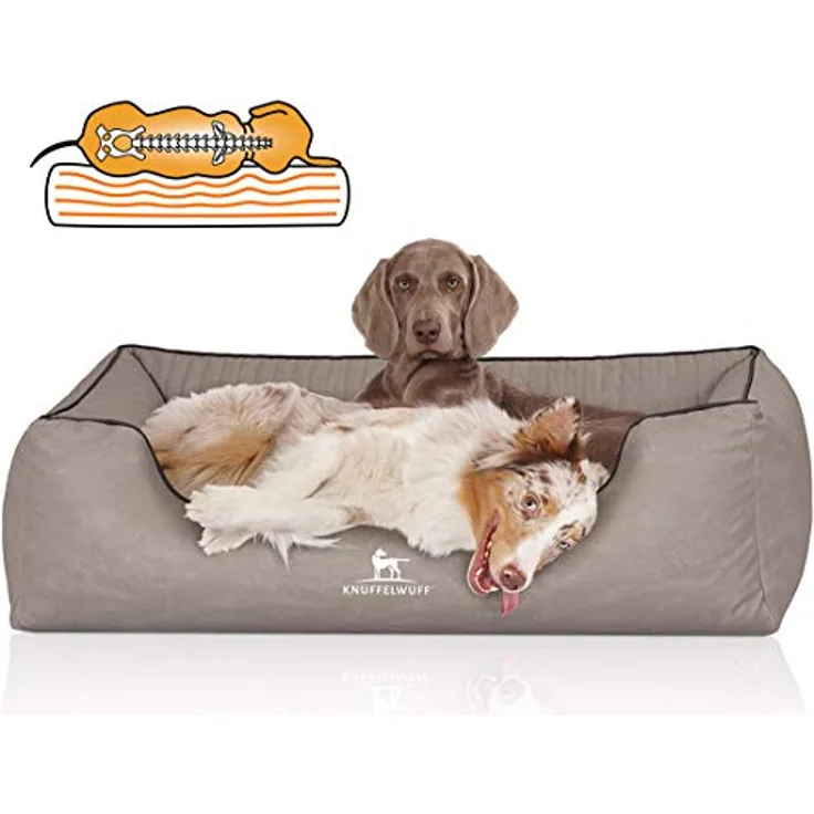 Knuffelwuff Orthopädisches Hundebett Columbia aus Laser-gestepptem Kunstleder XL 105 x 75cm Hellgrau