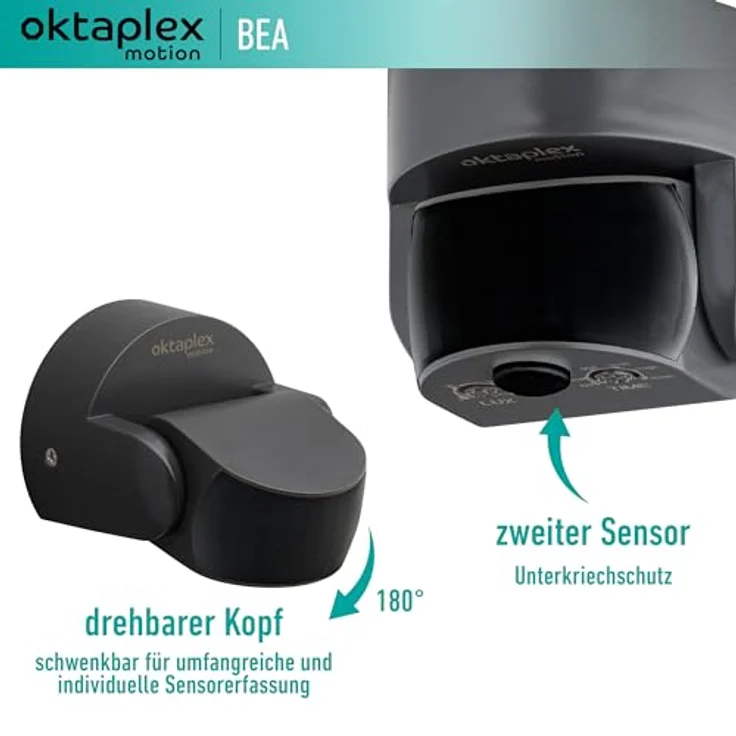 Oktaplex motion Oktaplex Bea Bewegungsmelder Aussen IP65 schwenkbar 180° Infrarotsensor 10m Reichweite 230V anthrazit mit Dämmerungssensor – Bild 2