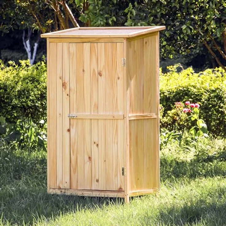 Wiltec Gartenhaus mit 1 Tür in Naturfarbe Holz 92 x 57 x 154cm - Robuste Bauweise, optimale Maße, praktische Aufbewahrung, wetterfestes Dach, einfache Montage by Wiltec – Bild 2