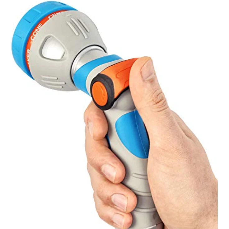 GRÜNTEK Metall-Gartenbrause, Multifunktions-Handbrause mit 7 Düsen, stufenlos einstellbarer Wasserstärke, ergonomischer gummierter Griff, stoßfest und leichtgewichtig – Bild 4