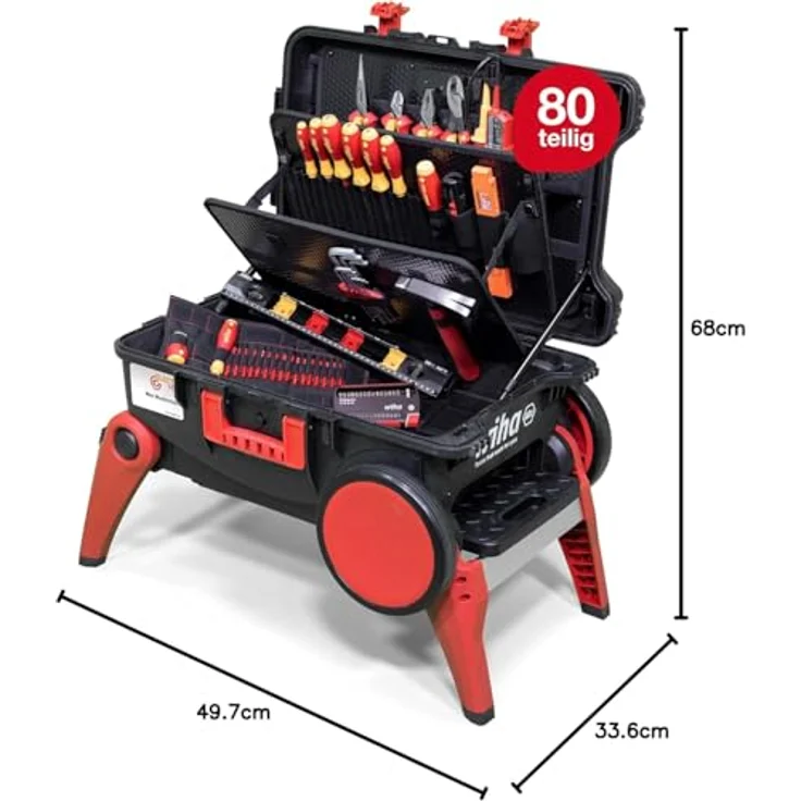 Wiha Werkzeugkoffer Profi XXL 4 electric (45734) - 82 tlg., Elektriker Werkzeugkoffer mit Trolley-Funktion, stabiler Tritt, Farbe: blau – Bild 6