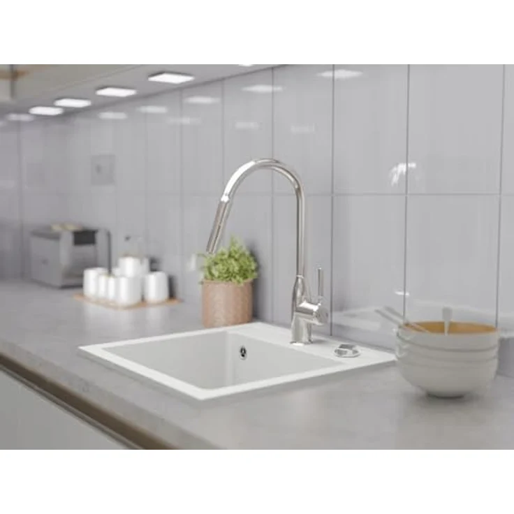 QLS Bella Spülbecken 44x44 cm aus Granit mit automatischem Siphon, hitzebeständig und pflegeleicht, Weiß – Bild 3