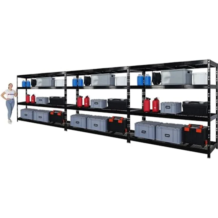 Proregal Schwerlastregal Mega Deal Profi RHINO, 180 x 200 x 60 cm, Traglast 500 kg pro Boden, 4 Böden, Schwarz – Bild 6
