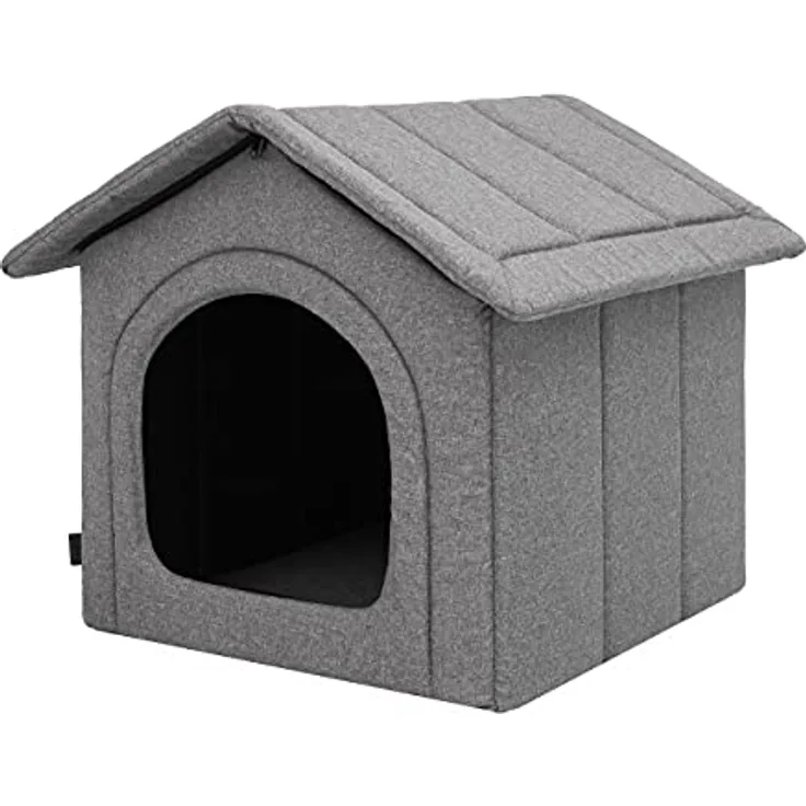 Hundehaus Hundehütte für kleine Hunde - Katzenhaus, Katzenhöhle - mit herausnehmbarem Dach - Tierhaus für Katzen und Hunde für Drinnen / Indoor - Graphit - 38 x 32 x 38 cm [R1 / S]