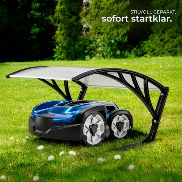 tectake Mähroboter-Garage Domus, wetterfester Unterstand für Rasenmäher-Roboter, 81 x 100 x 48 cm, inkl. 4 Erdnägel, UV-beständiges Polycarbonat-Dach – Bild 8