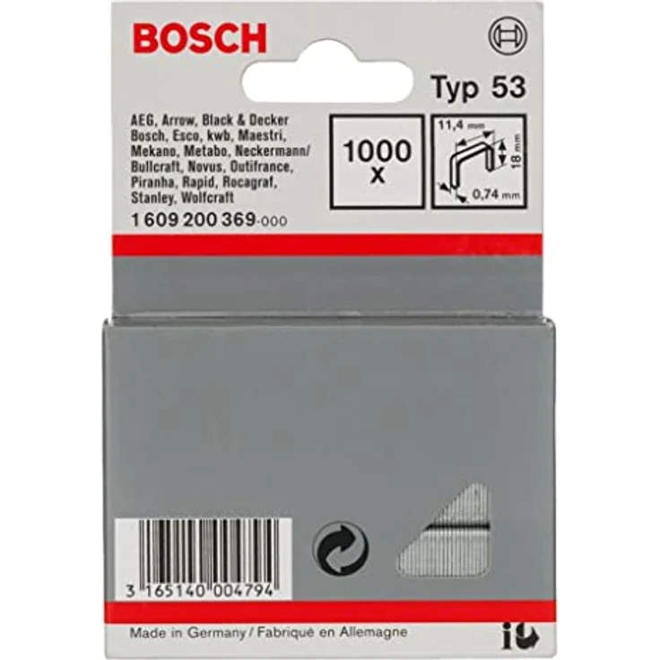 Bosch Accessories Feindrahtklammern Typ 53, 1000 Stück, 18mm x 11.4mm für dünne Materialien – Bild 1