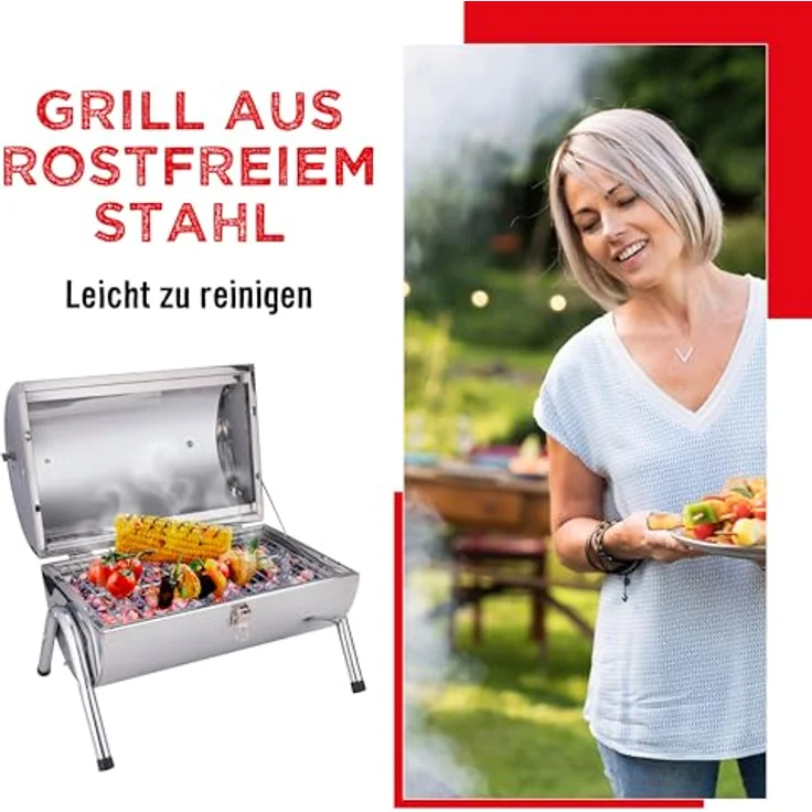 Edelstahl BBQ Holzkohlegrill Tragbarer Holzkohlegrill – Bild 10