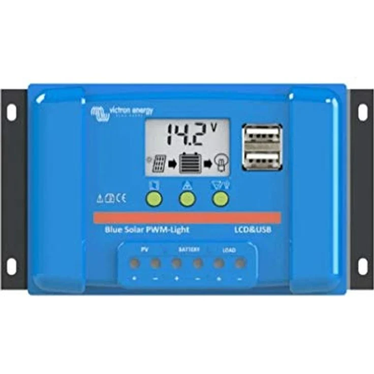 Victron Energy Laderegler PWM 12 V, Solar-Laderegler mit LCD-Display, programmierbarem Ladealgorithmus und zwei USB-Ausgängen – Bild 1