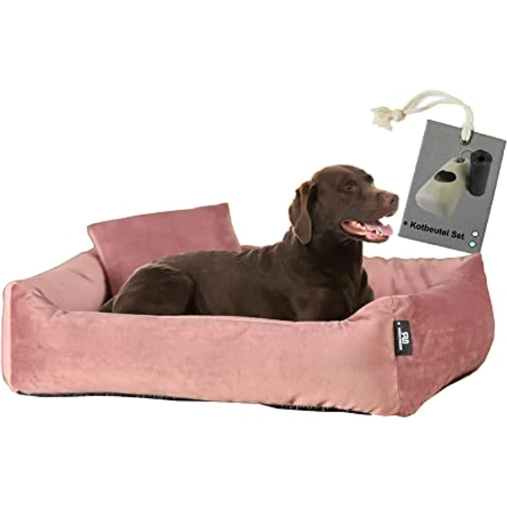 Rohrschneider Hundebett Kuschelsofa Hund Weich + Hundekotbeutelset (L, Rosé) - Nestcharakter, Trendfarben und Antirutschstoff – Bild 1
