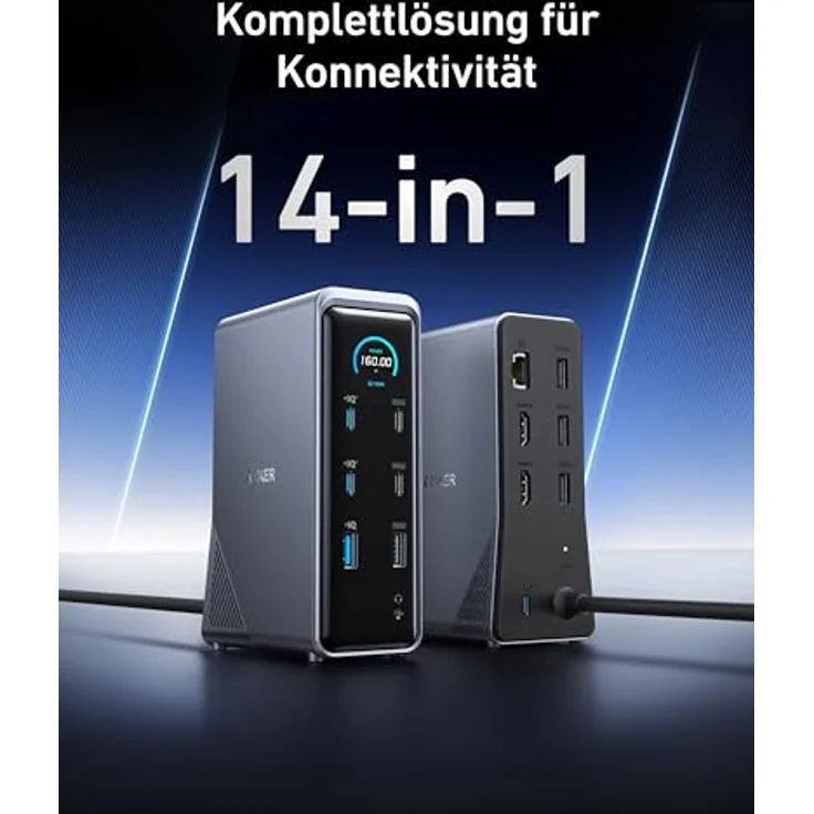 Anker Prime Dockingstation, 14-Port mit 160W Max. Leistung, 10Gbit/s, Dual 4K Displays, für Dell, MacBook - Schwarz – Bild 2