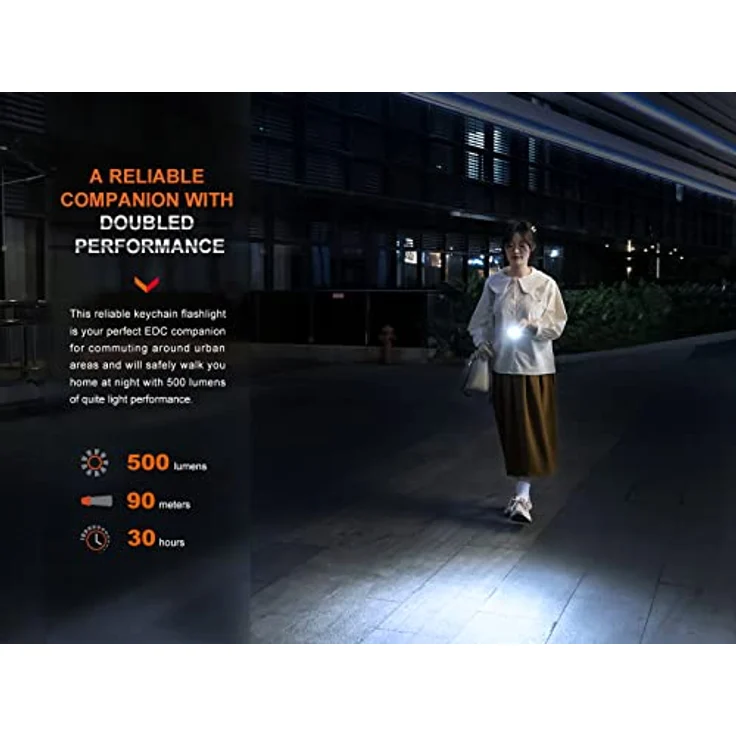 fenix E03R v2.0 Schlüsselanhänger, wiederaufladbar, 500 Lumen, Hellgrau – Bild 5
