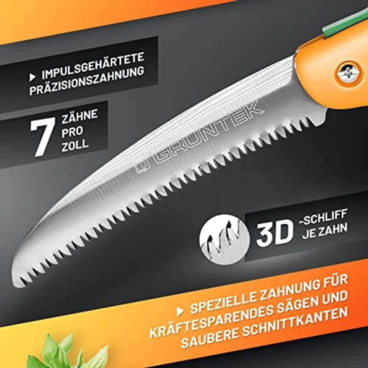 GRÜNTEK Klappsäge-Astsäge HAI Faltsäge 180 mm, gehärtete Zähne, 3D-Verzahnung, praktische Gartensäge, Soft-Touch-Griffe, handliche Säge, Handsäge, Taschensäge, Campingsäge sehr leicht 248 g – Bild 2