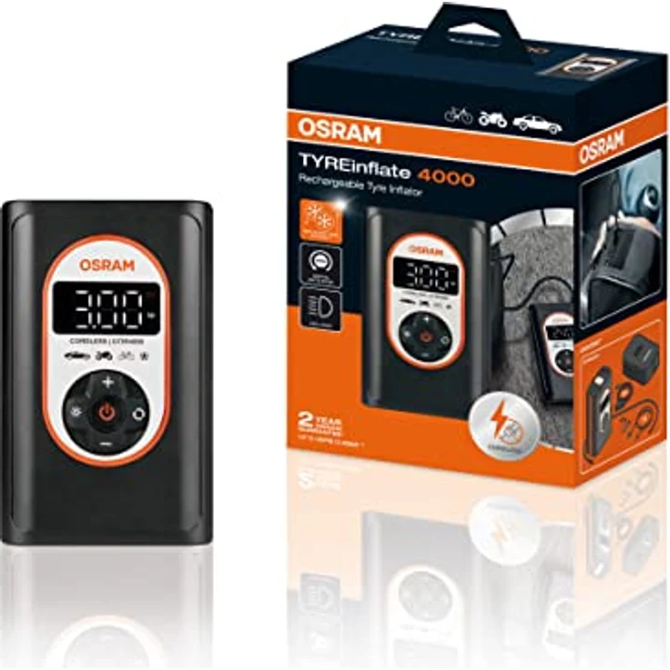 OSRAM TYREinflate 4000, Kabelloser Reifenfüller mit Li-Ion-Akku, LED-Beleuchtung – Bild 1