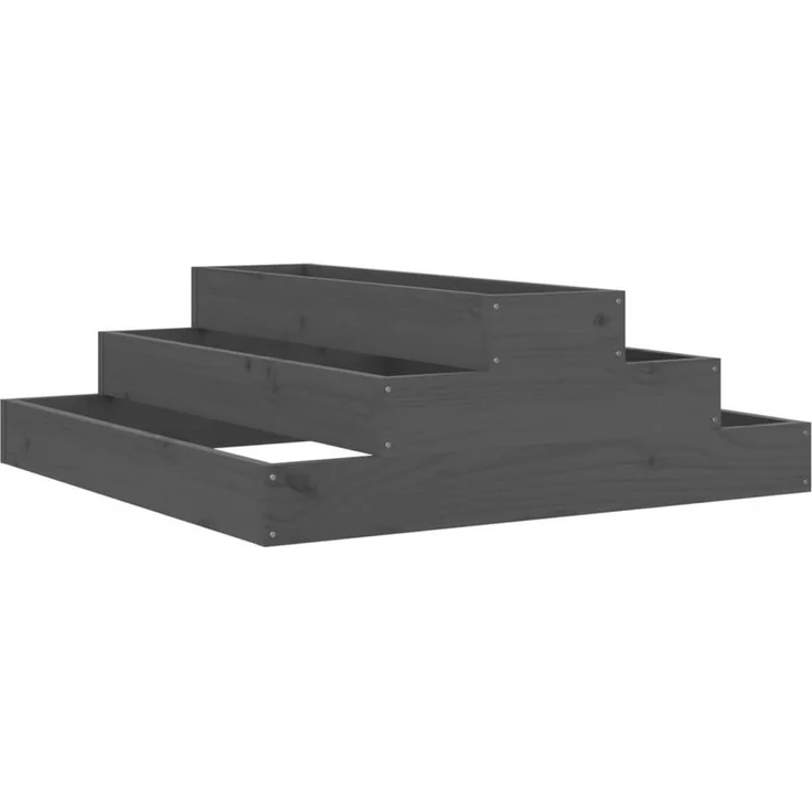 vidaXL Pflanzkübel Grau, Pflanzkasten aus massivem Kiefernholz, 80x80x27 cm mit Stufen-Design