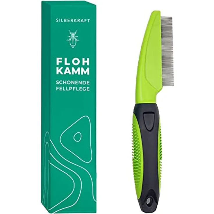 Silberkraft Flohkamm für Hunde & Katzen - Effektive Flohbekämpfung und Entfilzung, 1 Stück für kurzes & langes Fell
