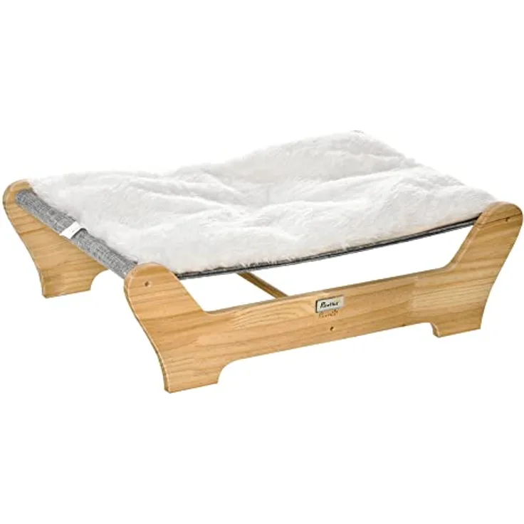 PawHut Katzenbett mit Gestell Hängematte für Katzen erhöhtes Katzennest mit weichem Kissen Kiefernholz Natur 68 x 43 x 20 cm - Preisvergleich