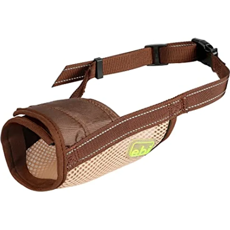 EBI Maulkorb M - 15-36 cm/Ø 17-21 cm, Braun, mit extrastarkem Klettverschluss, reflektierendem Gewebe und verstellbarer Klemmschnalle, verhindert Beißen, Bellen und Kauen