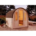 FinnTherm Fasssauna ScandiPod Comfort, 42 mm, Gartensauna mit 2 bronzierten Fenstern und langlebiger Saunaliege
