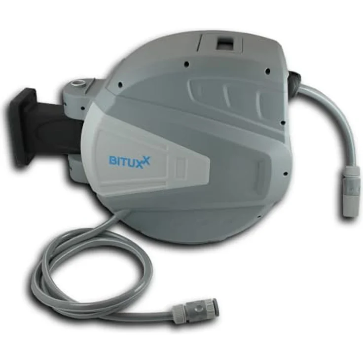 Bituxx Wand Wasser Schlauchtrommel, Automatik Schlauchaufroller mit 30 m Wasserschlauch, inklusive Spritzdüse und Montagematerial – Bild 4
