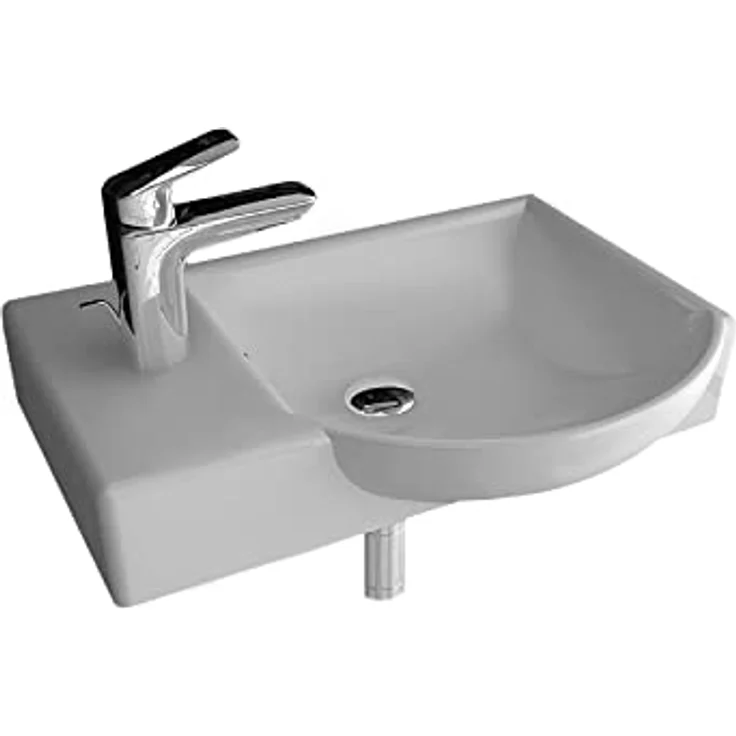 Alpenberger Design Waschplätze | Kleiner Waschtisch Rechteckig – Oval | Wandwaschbecken - Einbauwaschtisch | Gaestewaschbecken Standard Anschlüsse | Badkeramik mit Hahnloch & Überlauf | Spülbecken – Bild 1