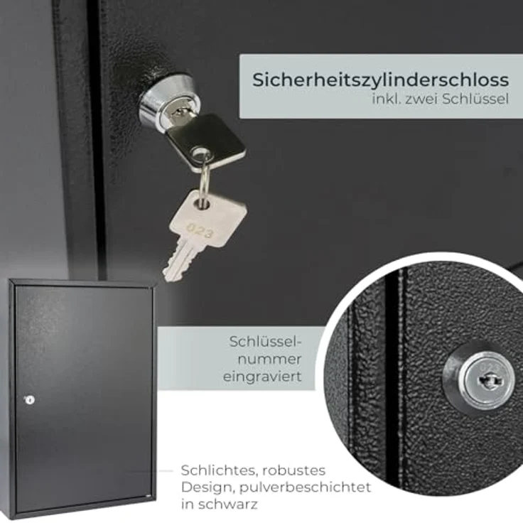 HMF Schlüsselkasten abschließbarer Schlüsselschrank mit 64 Haken, verstellbare Hakenleisten, 45 x 30 x 8 cm, schwarz – Bild 6