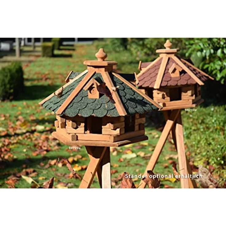 dobar Rustikales Vogelfutterhaus im Blockhaus-Stil mit Bitumendach, Vogelhaus mit 6 Einfluglöchern, Kiefer, XL - Preisvergleich – Bild 6
