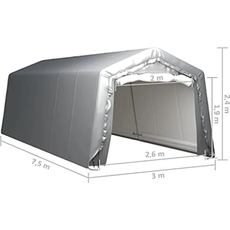 vidaXL Gartenhaus Lagerzelt 300x750 cm Stahl Grau, UV-beständig mit verzinktem Stahlrahmen – Bild 6