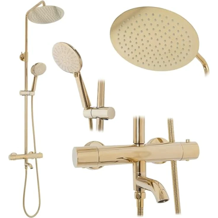 wohnwerk.idee Duschsystem Lungo, Duschgarnitur Regendusche Unterputz in Gold Matt Poliert – Bild 1
