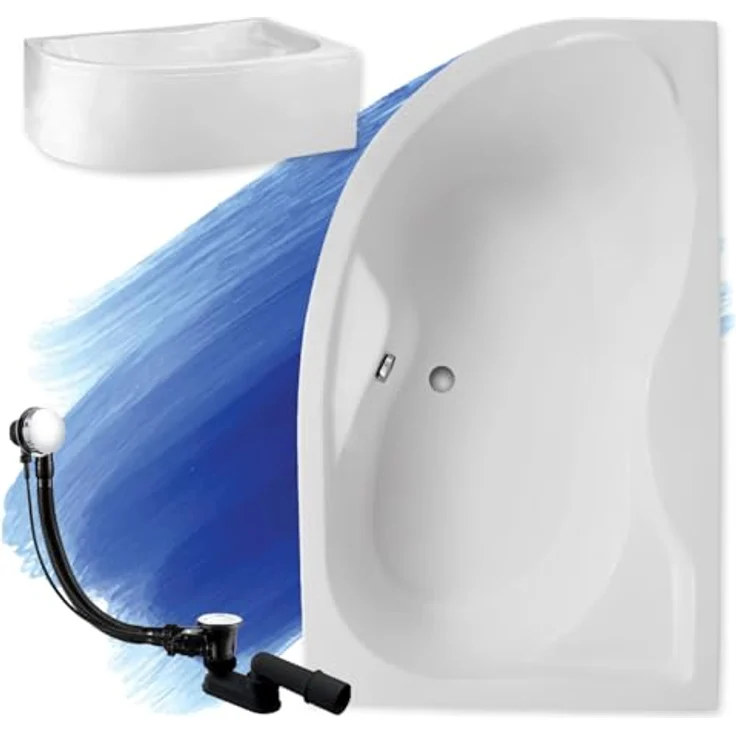Polimat BADLAND Eckbadewanne DORA 170x110 cm Rechts, Weiß Acryl mit automatischem Chrom Ablauf, inkl. Acrylschürze und Füßen, Komplettset 4in1 Made in EU – Bild 1