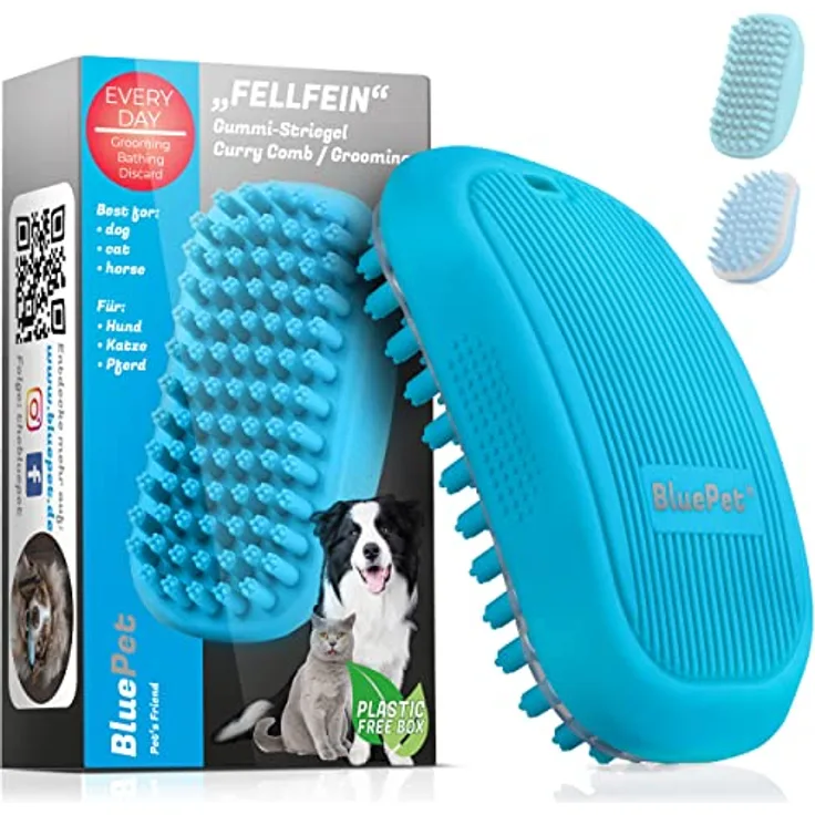 BluePet FellFein Badebürste Gummistriegel Für Kurzhaar Hunde & Katzen mit Massageeffekt - Entfernt Loses Deckhaar, Staub & Schmutz - Idealer Badestriegel Zum Einmassieren von Hundeshampoo