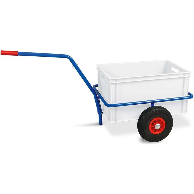 BRB-Lagertechnik Transportwagen Handwagen mit herausnehmbarem Kunststoffkasten 600x400x320 mm, tragfähig bis 200 kg, blau