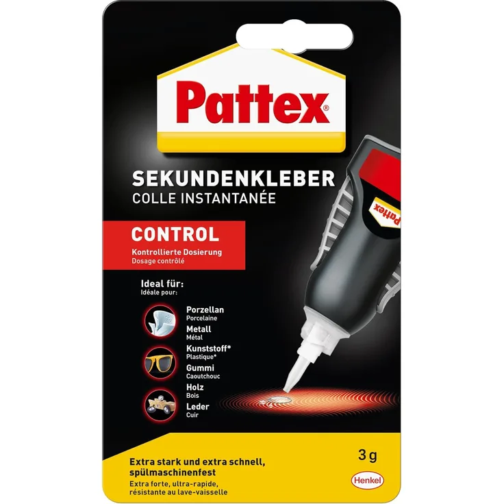 Pattex Sekundenkleber Control, 3 g Flüssigkleber für extra schnelle, starke und flexible Sofortreparaturen im Haushalt, spülmaschinenresistent