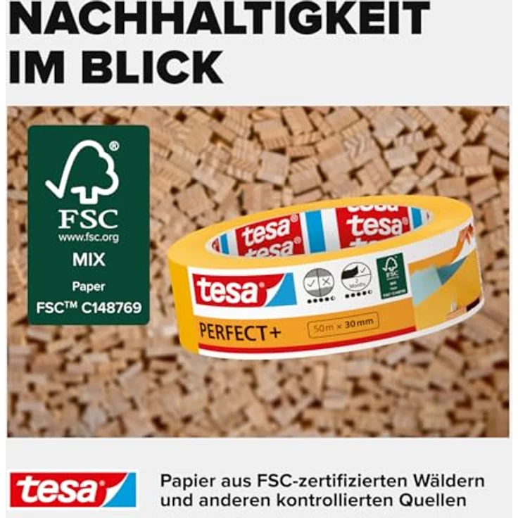 tesa Malerband Perfect+ 50 m x 30 mm, gelb – Bild 7