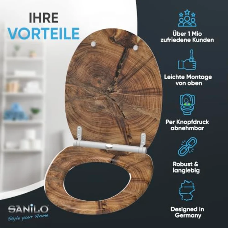 Sanilo WC Sitz Old Tree, Toilettendeckel aus Holz mit Absenkautomatik, antibakterieller Oberfläche und einfachem Montagesystem – Bild 3
