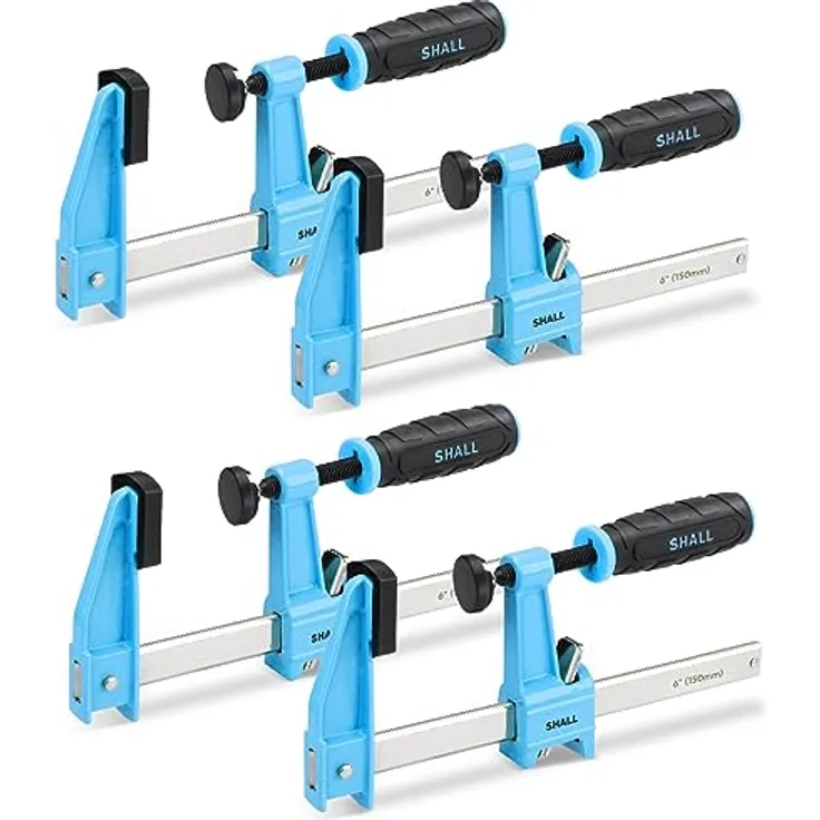 SHALL Schraubzwingen Set 4 Stück, Spannweite 150mm (6 Zoll), Spannkraft 272kg (660 Pfund), Edelstahl, präzises Fixieren von Holzwerkstücken
