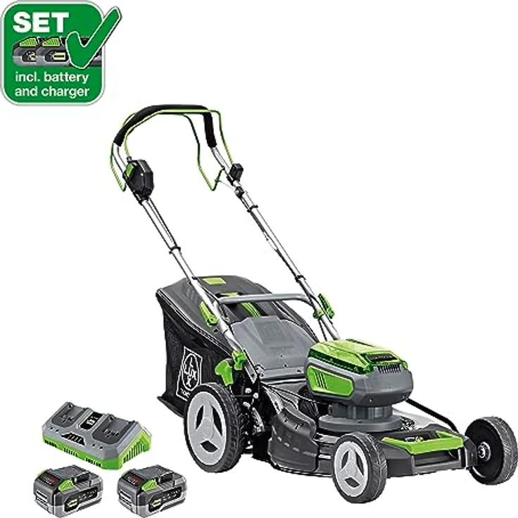 LUX-TOOLS A-RM-2x20/46 Akku-Rasenmäher Set für Rasenflächen bis 700 m² inkl. 2 Akkus, Doppel-Ladegerät & Fangkorb (50 l) | Selbstfahrender 40V (2X 20V) Rasenmäher mit 4,0Ah & 46 cm Schnittbreite – Bild 2