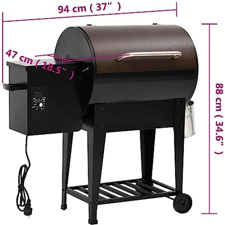 vidaXL Pelletgrill mit Ablage, Pelletsmoker mit Altöl Behälter, Holzpelletgrill mit großem Temperaturbereich, Grillwagen Pellet Grill, Schwarz Eisen – Bild 4