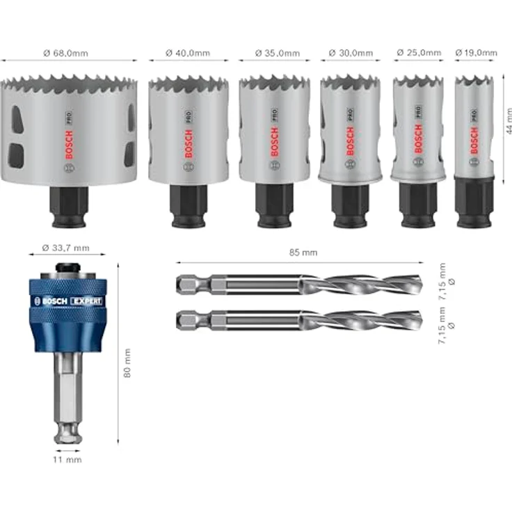 Bosch 9x PRO Multi Material Power Change Plus Lochsäge-Set – Transparentes Etui, für Weichholz, Trockenbauwand, Professional Zubehör, Ø 19, 25, 30, 35, 40, 68 mm – Bild 2