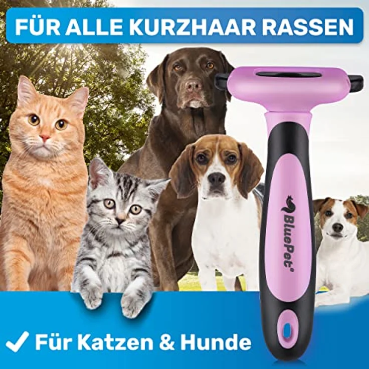 BluePet "UnterwollGlück" - Bis zu 90% weniger lose Haare - Kurzhaar Hunde & Katzen Bürste ideal zum Fellwechsel - Entfernung der Unterwolle & Pflege des Deckhaars – Bild 3