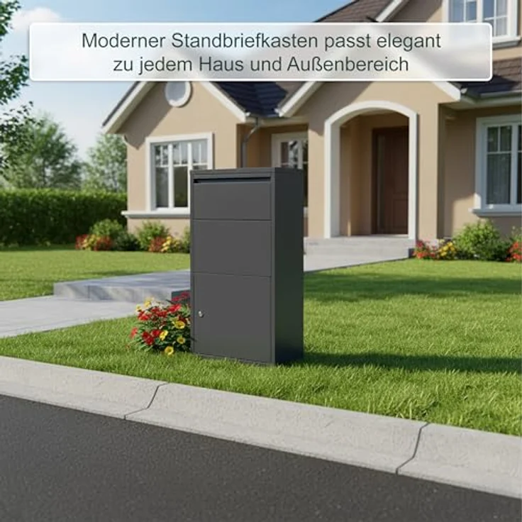 Relaxdays Paketbox, freistehender Postkasten aus verzinktem Stahl, abschließbar, grau, HxBxT: 82 x 44 x 22 cm – Bild 3